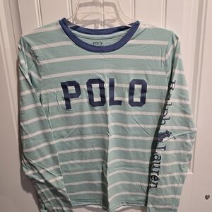 Polo by Ralph Lauren Mint Green White Striped Long Sleeve Tee